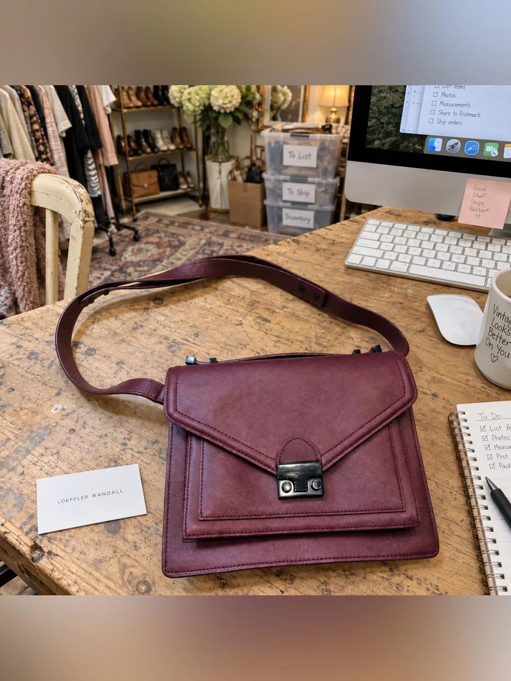 Loeffler Randall Mini Rider Burgundy Leather Crossbody Bag Style